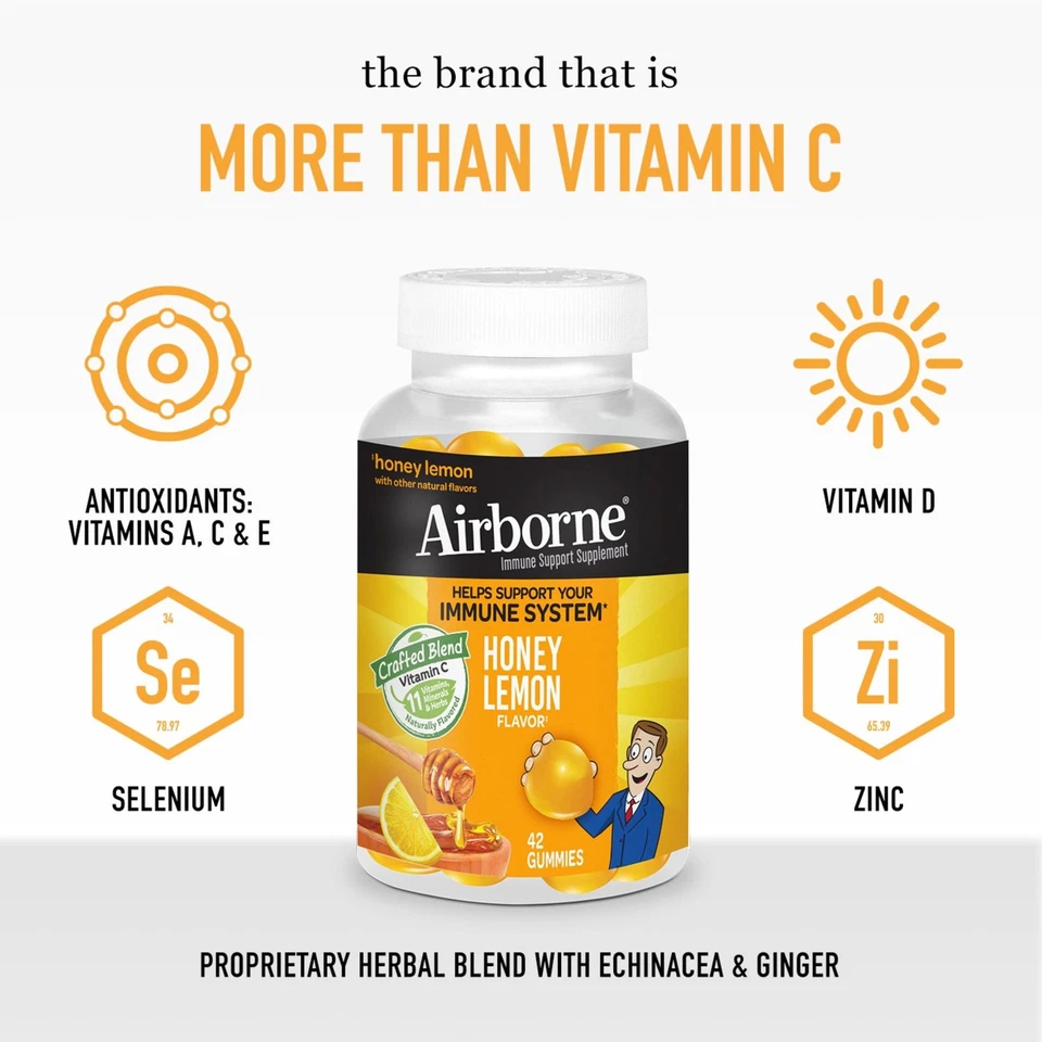 Gomas de suporte imunológico de vitamina C e zinco no ar, sabor mel limão, 63 unidades - Imagem 2 de 4