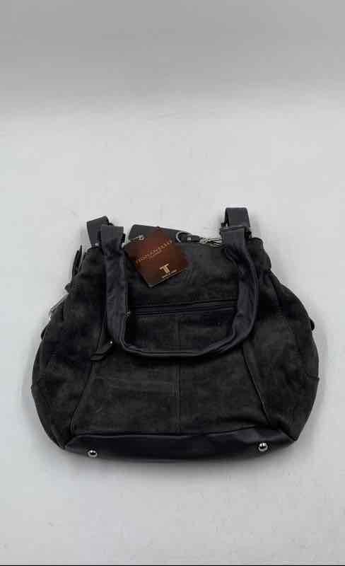Tignanello Womens Gray Suede Leather Inner And Outer Pockets Shoulder Bag