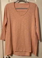 Chico's Pale Coral Cotton-Blend Slub 3/4 Sleeve High-Low Top Size 00(0/2)NWT