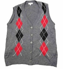 Vintage Fashion Bug Sweater Vest Women s 18/20W Cardigan Gray Argyle Diamond Y2K