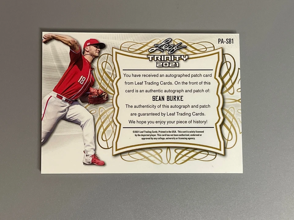 Sean Burke 2021 Leaf Trinity /50 Red Patch Auto PA-SB1 Chicago White Sox - Image 2 of 2