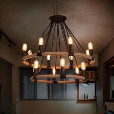 Farmhouse Vintage Hemp Rope Large Chandelier Pendant Light Fixture 14 Lights New