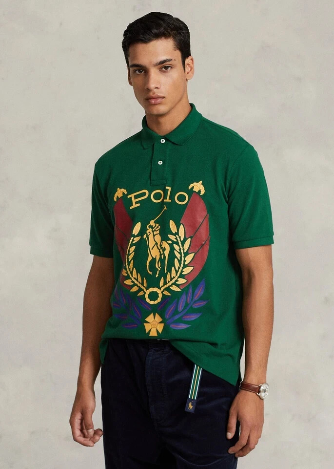Polo Ralph Lauren verde 1986 con escudo de laurel calce clásico talla L para hombre RARO