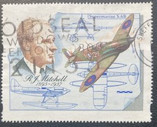 Great Britain: RJ Mitchell  Spitfire Aircraft. 1995 Label, used. lot #04-041508