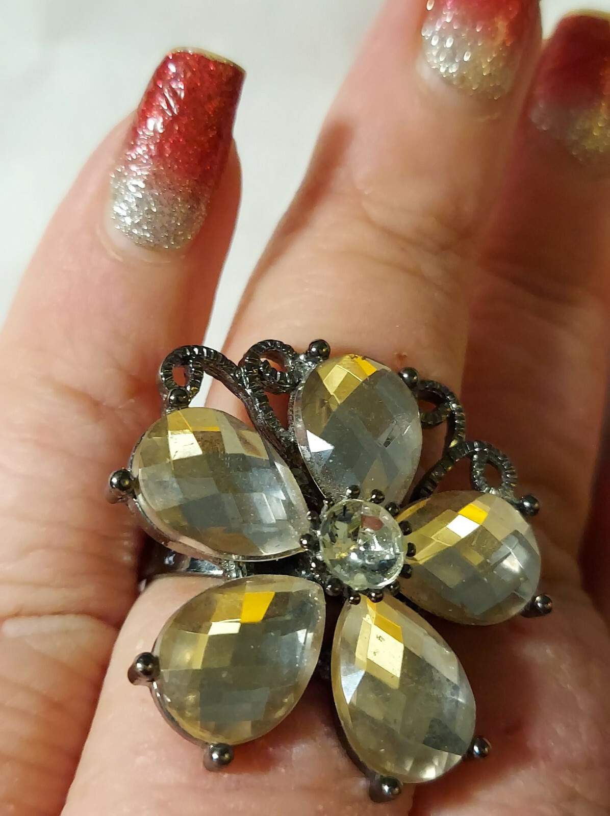 HUGE BEADED CRYSTAL FLOWER STATEMENT RING CHOOSE … - image 6