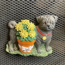 Yellow Flowers Friendship Day PUG Willabee & Ward 3D Magnet W&W MBI Dog CUTE