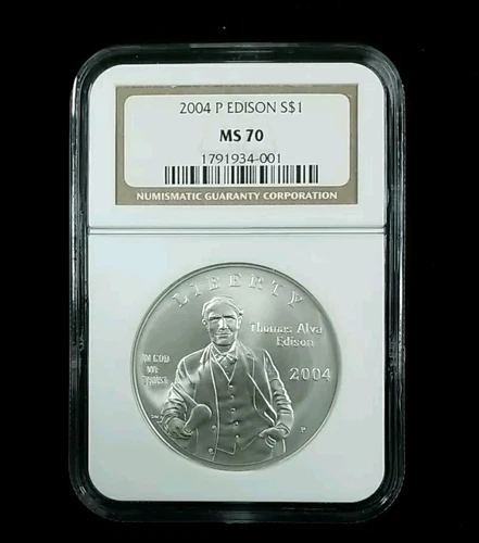 2004 P  EDISON S$1 Commemorative NGC MS70 Classic Brown Label #1780