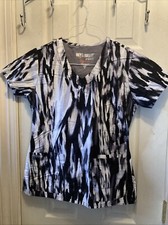 Greys Anatomy Signature Cotton Rayon Black/Gray/White 2138 Scrub Top SZ Small