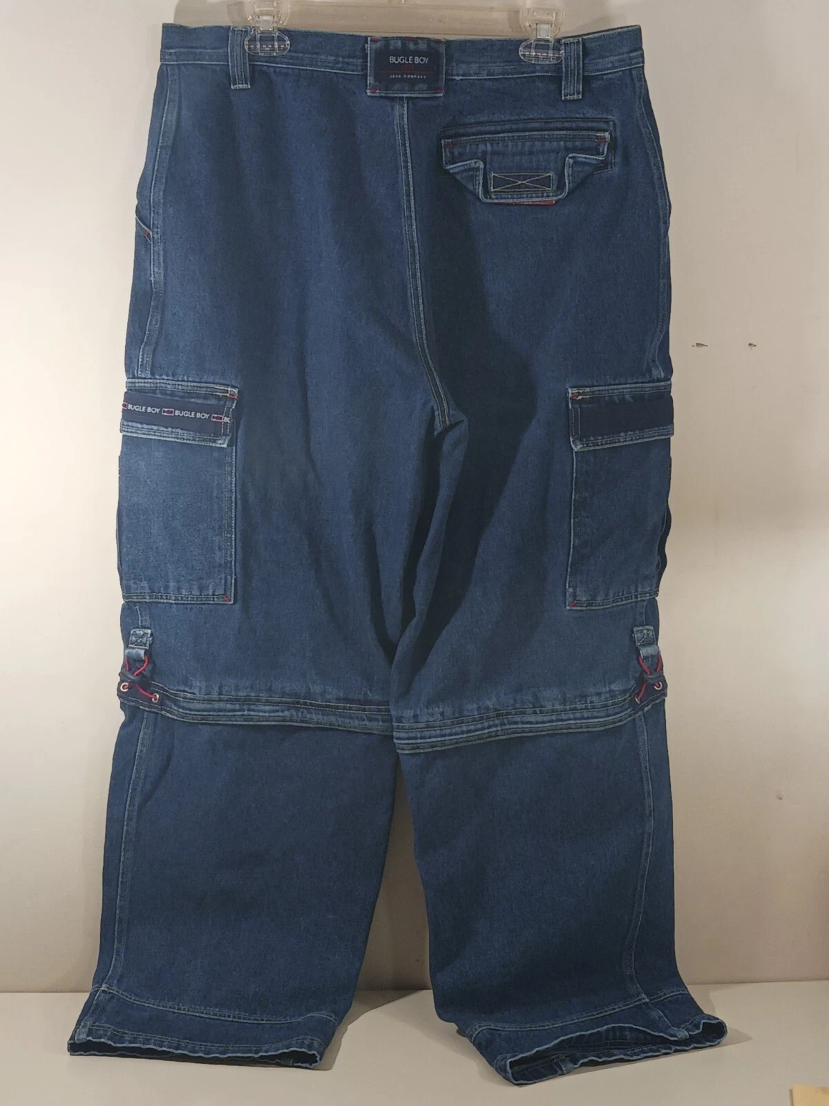 Vintage Rare Bugle Boy Wide Leg Jorts Denim Zip Off Baggy Cargo Shorts Size 38
