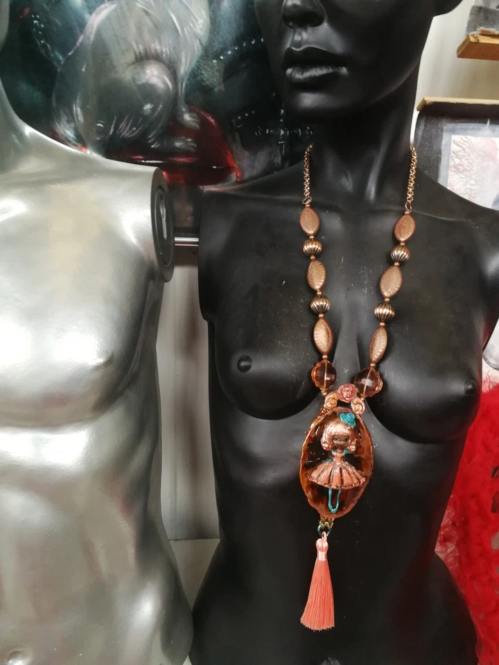 Black Doll Jewelry Necklace Pendant Princess Pearl Crystal Stone Amulet Talisman - Image 4 of 4