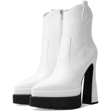 Uacllcau White Platform Boots for Women Pointed Toe Knee High Boots WHITE -9.5