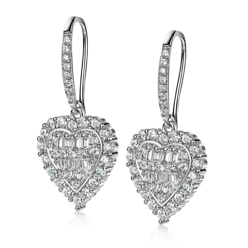 Femme Boucles D'Oreilles Argent Cœur or Blanc Plaqué 18K Zircon Étanche O6095D - Photo 1/1