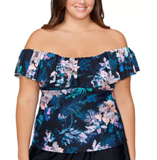Island Escape Plus Size La Flor Underwire Tankini Top Swimsuit Size 16W 4693