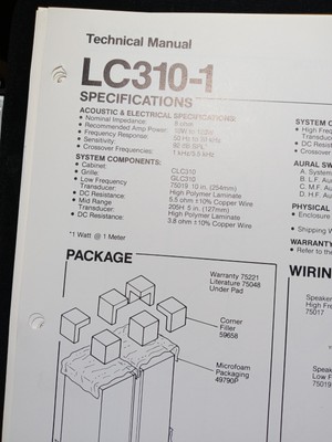 JBL LC310-1 Speakers Service Manual Original Specifications