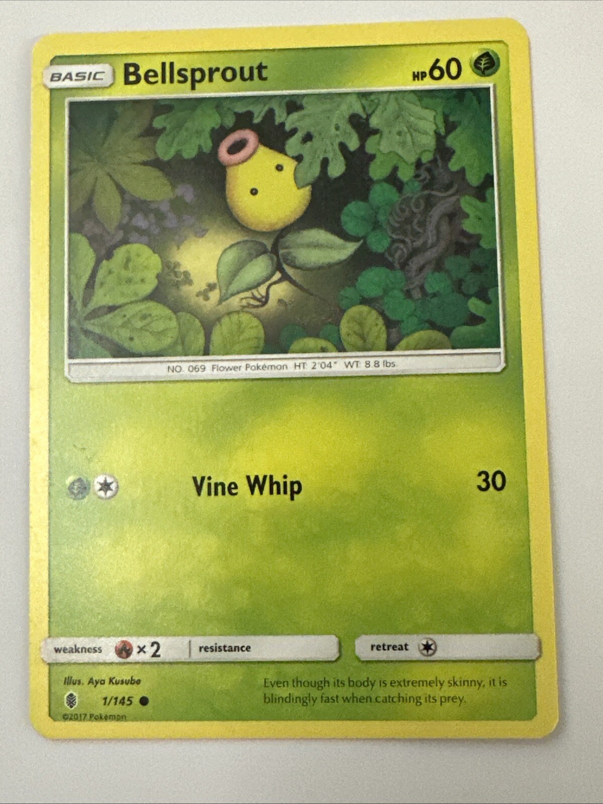 Bellsprout 1/145 LP - Guardians Rising Sun Moon Pokemon Card - Aya Kusube Art