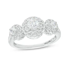Marilyn Monroe Collection 1 CT Round Cut CZ Three-Stone Frame Engagement Rings