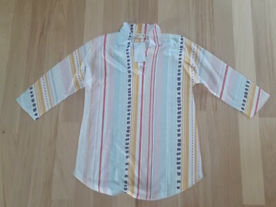 Women's Atelier5 Size Small Striped Pastel Ruffle Neck Blouse Tunic Nwot