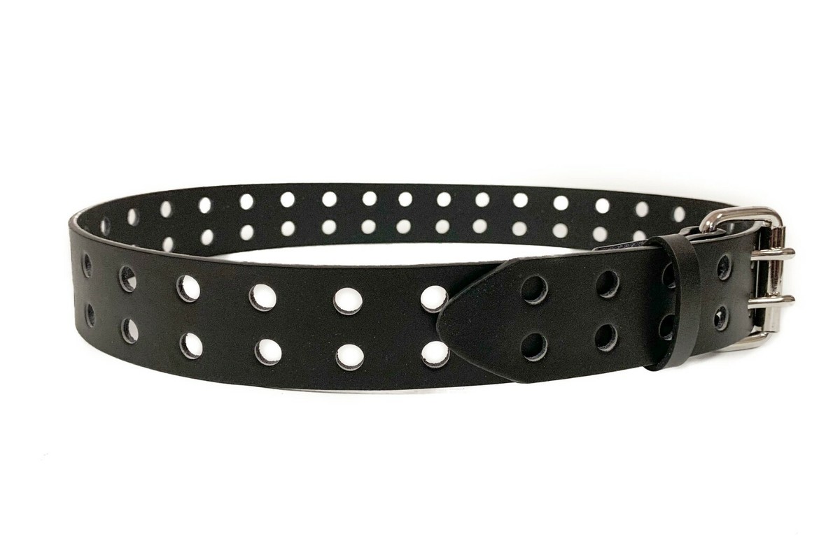 Black Leather Belt Medium Double Prong Buckle Industrial Utility Punk Goth Black Bronze Steampunk Studded Leather Belt, Steampunk  main image 2