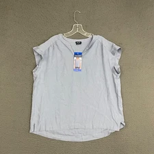 Splendid Top Womens Large Blue Linen Blend Cap Sleeve Beach Casual Mom