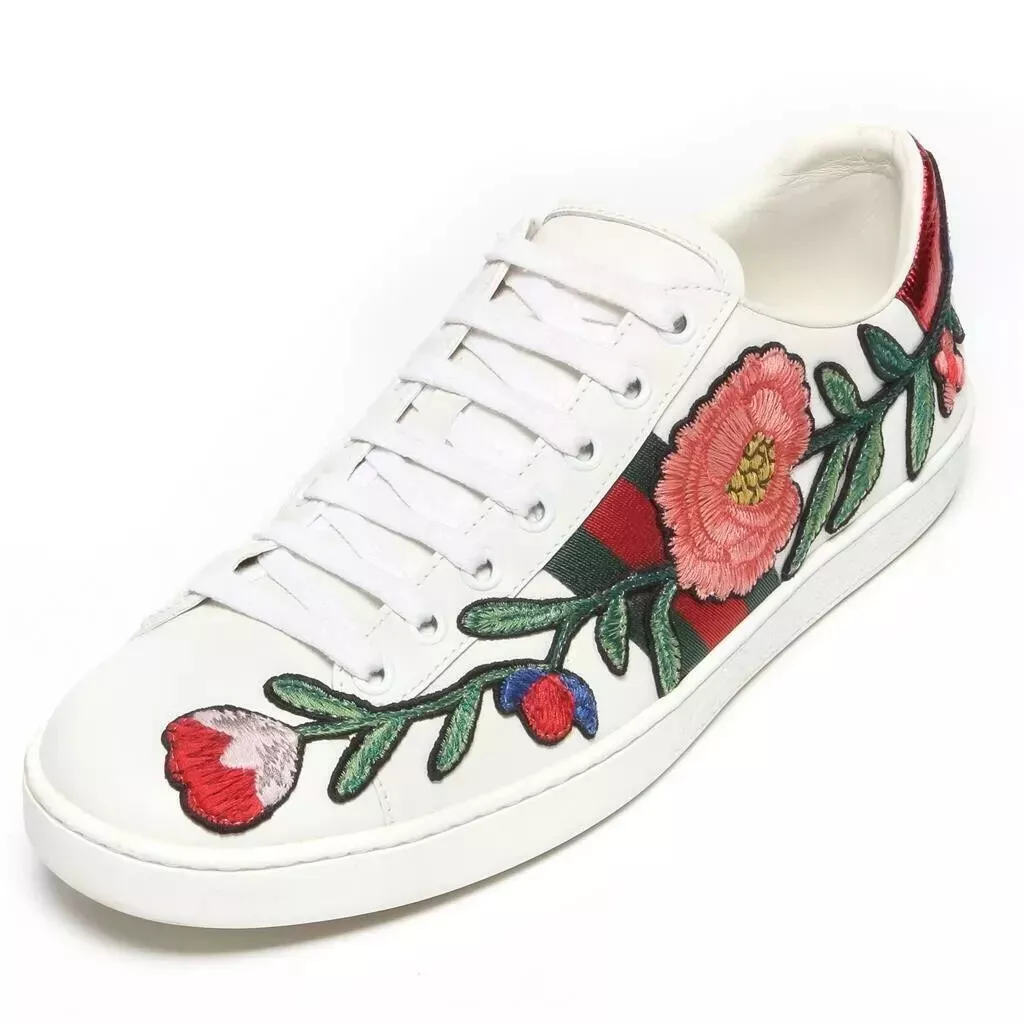 Baskets femme GUCCI N5631 cuir blanc fleurs as brodées pointure 39