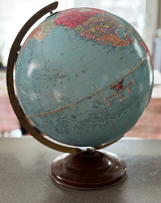 Vtg 1940s Replogle 12 Inch Precision Globe, Metal Base Gustav Brueckmann