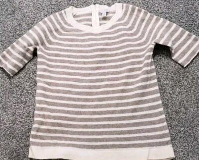 Halogen Cashmere Women's Sweater Striped Back Zipper Top Women's S