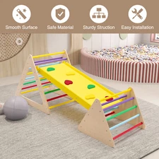 Kids Triangle Climber with Ramp 3-in-1 Indoor Toddler Climbing Ladder Slide Wood