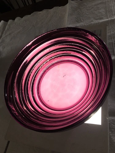 VTG Blenko Amethyst Art Glass Pyramid Step Bowl 9608S '90s w/Label Purple Dish