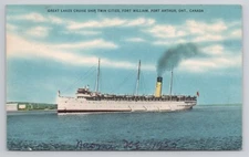 Postcard Great Lakes Cruise Ship Twin Cities Fort William Port Arthur Canada