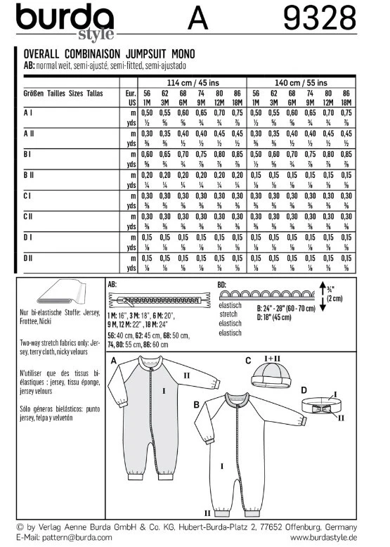 BURDA KIDS 9328 JUMPSUIT ROMPER Sewing Pattern Ages 1-18 Month Skill: EASY - Image 2 of 4