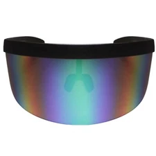 Exaggerated Oversized Green Mirrored Lens Futuristic Visor Shield Sunglasses