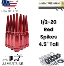 20PC 1/2x20 RED 4.5” SPIKE LUG NUTS + KEY FITS DODGE/CHEVY/JEEP 1PC CONSTRUCTION