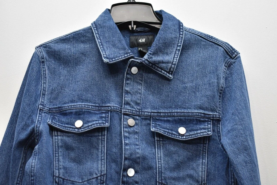 H & M мужской синий кнопка Slash карман длинным рукавом повседневный джинсовой ткани Jean куртка M - Изображение 4 из 4