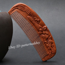 Double Sided Carved Dragon and Phoenix Auspicious Carved Wood Comb Hair Comb