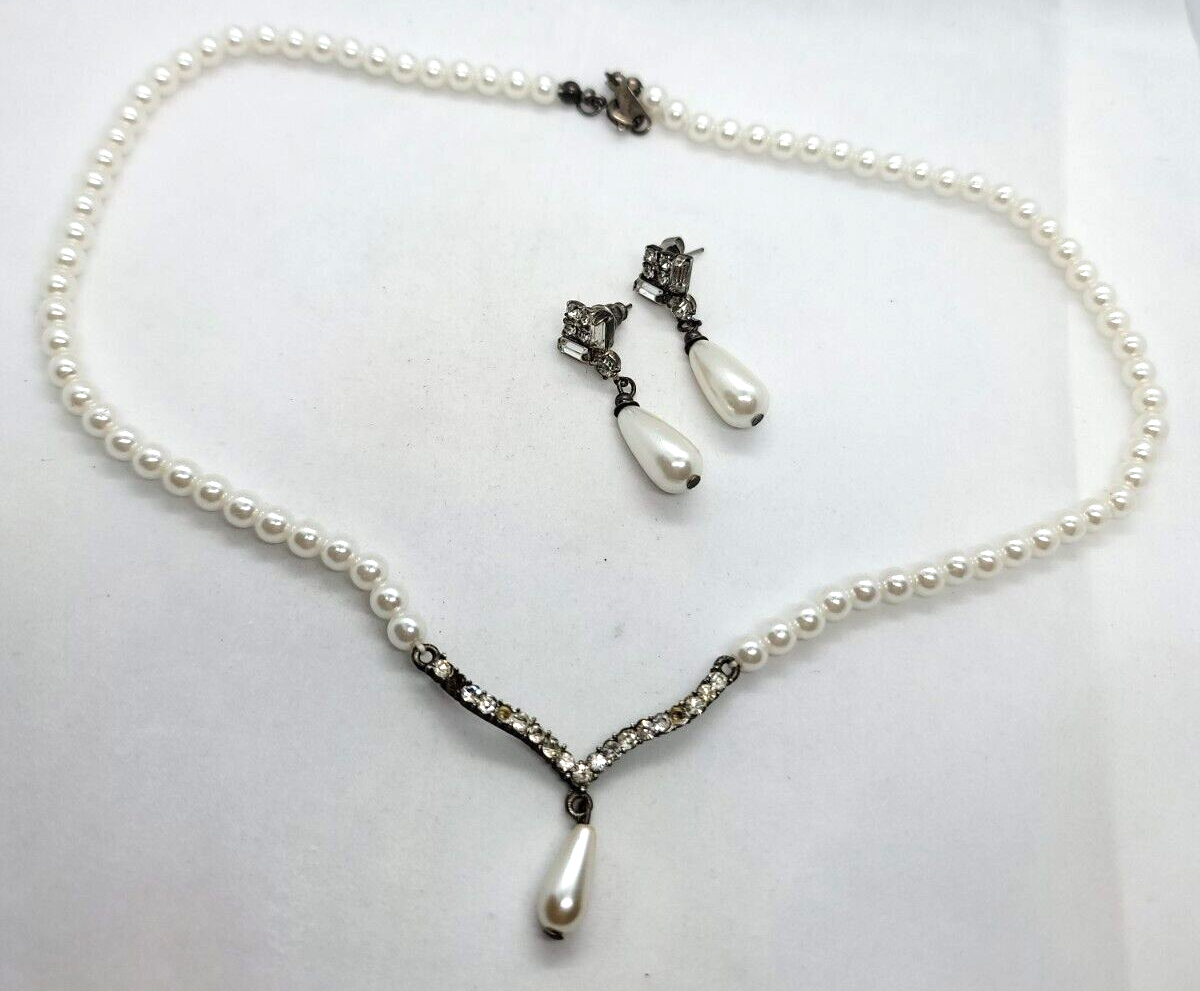 Rhinestone Drop Necklace Choker Teardrop Silvertone Claire's Set w