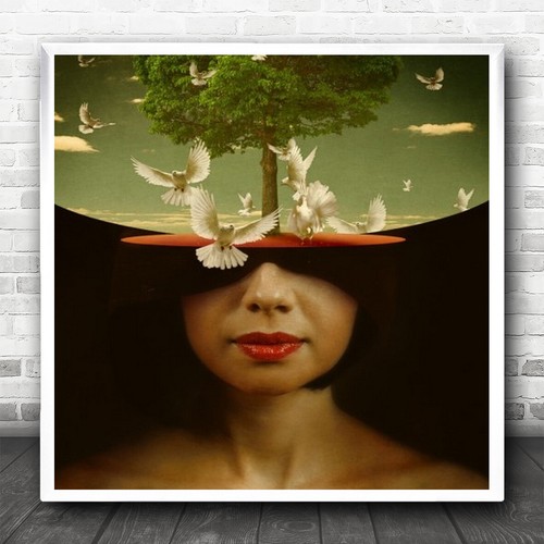 Head Surreal Animal Animals Bird Birds Pigeon Pigeons Dove Doves Wall Art Print