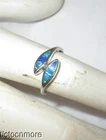 VINTAGE SOUTHWESTERN STERLING SILVER BLUE GREEN OPAL INLAY BYPASS RING