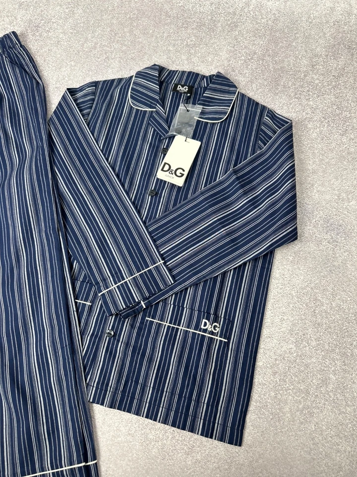 Dolce & Gabbana Junior Niños Pijama Conjunto Azul Rayas 100% Algodón Hecho en Italia Nuevo Foto 3 de 4