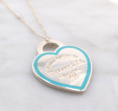 Tiffany & Co Sterling Silver 925 Blue Enamel Framed Heart Tag