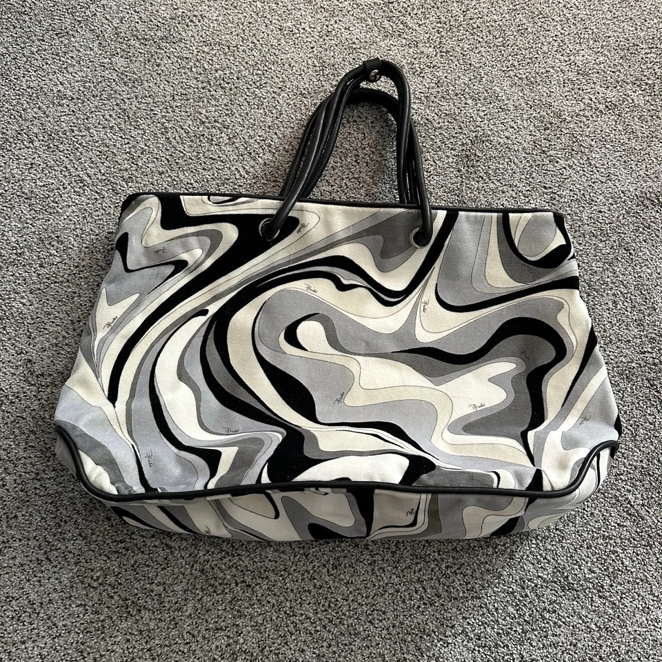 EMILIO PUCCI Gray Black White Vintage Terry XL  Beach Tote   - Image 3 of 4
