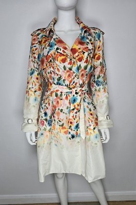 Ermanno Scervino Floral Watercolour Trench Coat | Made In Italy | IT 40, UK 8/10
