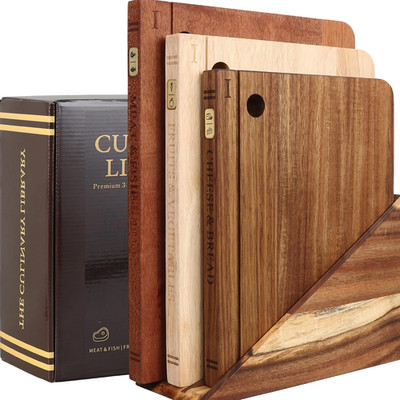 Wood Book Cutting Board Set with Stand, Wooden Cutting Boards for Kitchen,Knife