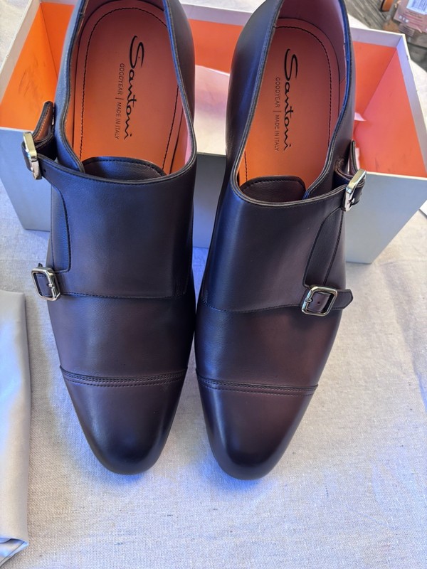 Santoni Mens New In Box Brown Leather Double Monk-Strap Size 13