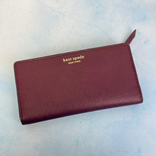 Kate Spade York Cameron Large Slim Bifold Leather Wallet Burgundy Purple