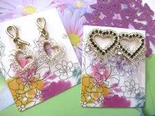 Beautiful Dangling HEART Valentine LOVE Rhinestone Pearls Beads Earrings Lot 2