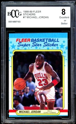1988-89 Fleer Stickers #7 Michael Jordan Card BGS BCCG 8 Excellent+