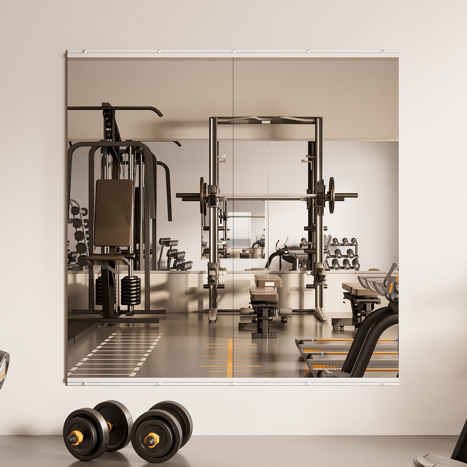 Home Gym Mirror for Wall 48" x 24" - 2PCS Large Frameless Tempered Glass Work...