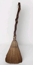Unique Vtg Broom 48'' Twisted Wooden Hand Carved Tree Handle