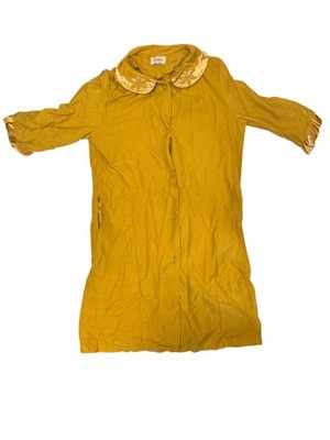 Vintage Evelyn Pearson Yellow Ribbed Knit Robe Nightgown Embroidered Women