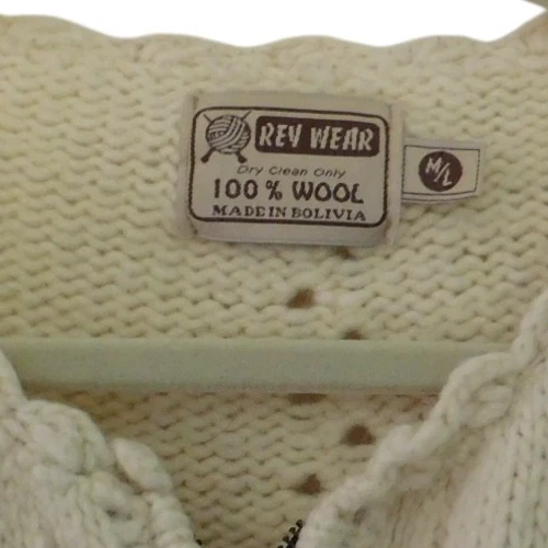 Cárdigan de lana vintage para mujer Bolivia cremallera completa crema marfil Rev Wear mediano grande Foto 3 de 4